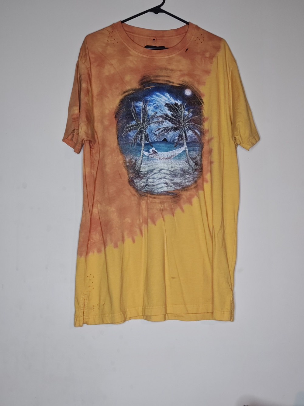 Men's Akoo Yellow & Orange Tie-Dye Tropical Graphic T-Shirt XXL